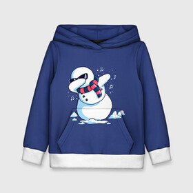 Детская толстовка 3D с принтом Dab Snowman in a scarf в городе Новоалтайск, 100% полиэстер | двухслойный капюшон со шнурком для регулировки, мягкие манжеты на рукавах и по низу толстовки, спереди карман-кенгуру с мягким внутренним слоем | Тематика изображения на принте: 2022 | 22 | christmas | dab | dub | new | notes | scarf | snow | snowman | snowy | woman | year | баба | год | даб | новый | ноты | очки | рождество | снег | снеговик | снежная | шарф