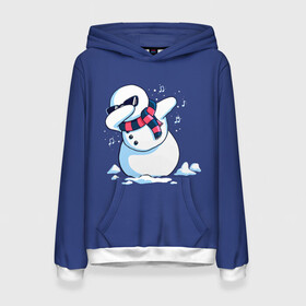 Женская толстовка 3D с принтом Dab Snowman in a scarf в городе Новоалтайск, 100% полиэстер  | двухслойный капюшон со шнурком для регулировки, мягкие манжеты на рукавах и по низу толстовки, спереди карман-кенгуру с мягким внутренним слоем. | 2022 | 22 | christmas | dab | dub | new | notes | scarf | snow | snowman | snowy | woman | year | баба | год | даб | новый | ноты | очки | рождество | снег | снеговик | снежная | шарф