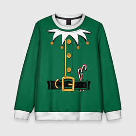 Детский свитшот 3D с принтом Christmas Elf Outfit в городе Новоалтайск, 100% полиэстер | свободная посадка, прямой крой, мягкая тканевая резинка на рукавах и понизу свитшота | christmas | claus | clothes | deer | elf | frost | helpers | new | north | outfit | pole | santa | year | год | дед | клаус | мороз | новый | одежда | олени | полюс | помощники | рождественский | рождество | санта | санты | северный | эльф