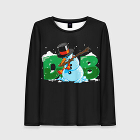 Женский лонгслив 3D с принтом Classic Dab SnowMan в городе Новоалтайск, 100% полиэстер | длинные рукава, круглый вырез горловины, полуприлегающий силуэт | 2022 | 22 | christmas | dab | dub | man | new | notes | scarf | snow | snowman | snowy | woman | year | баба | год | даб | классический | новый | ноты | очки | рождество | снег | снеговик | снежная | шарф