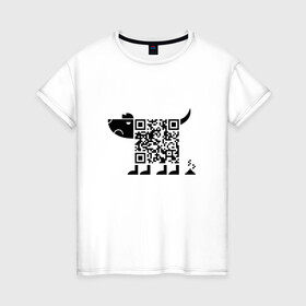 Женская футболка хлопок с принтом QR DOG QR КОД в городе Новоалтайск, 100% хлопок | прямой крой, круглый вырез горловины, длина до линии бедер, слегка спущенное плечо | mems | qr code | qr dog | qr дог | qr код | qrcode | qrкод | quick response code | дог | куар | куар код | кью ар код | матричных штриховых кодов | мем | прикол | штриховых кодов | шутка