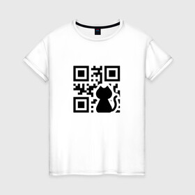 Женская футболка хлопок с принтом CAT QR CODE в городе Новоалтайск, 100% хлопок | прямой крой, круглый вырез горловины, длина до линии бедер, слегка спущенное плечо | cat | cats | meow | qr code | qr код | qrcode | qrкод | quick response code | кот | котик | котики | коты | кошка | кошки | куар | куар код | кью ар код | матричных штриховых кодов | мяу | штриховых кодов