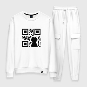 Женский костюм хлопок с принтом CAT QR CODE в городе Новоалтайск, 100% хлопок | на свитшоте круглая горловина, мягкая резинка по низу. Брюки заужены к низу, на них два вида карманов: два 