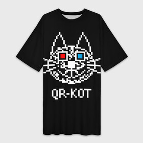 Платье-футболка 3D с принтом QR кот в стерео очках в городе Новоалтайск,  |  | 3d | head | kitten | kote | pixels | qr cat | qr code | qr код | qr кот | watching a movie | голова | котенок | котэ | кошка | пиксели | смотрит кино | стерео очки