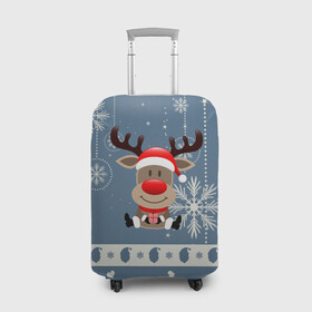 Чехол для чемодана 3D с принтом New Years Deer в городе Новоалтайск, 86% полиэфир, 14% спандекс | двустороннее нанесение принта, прорези для ручек и колес | 2021 | 2022 | happy new year | happy new year 2022 | новогодний олень | новый год | новый год 2022 | олень с подарком