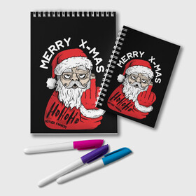 Блокнот с принтом Merry x - mas Плохой дед мороз в городе Новоалтайск, 100% бумага | 48 листов, плотность листов — 60 г/м2, плотность картонной обложки — 250 г/м2. Листы скреплены удобной пружинной спиралью. Цвет линий — светло-серый
 | 2022 | bad santa | комикс | новый год | рождество
