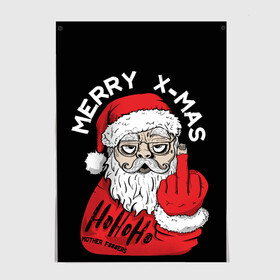Постер с принтом Merry x - mas Плохой дед мороз в городе Новоалтайск, 100% бумага
 | бумага, плотность 150 мг. Матовая, но за счет высокого коэффициента гладкости имеет небольшой блеск и дает на свету блики, но в отличии от глянцевой бумаги не покрыта лаком | 2022 | bad santa | комикс | новый год | рождество