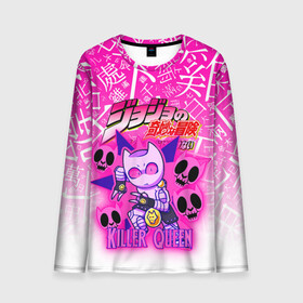 Мужской лонгслив 3D с принтом JOJO   KILLER QUEEN   КОРОЛЕВА УБИЙЦА   GRADIENT в городе Новоалтайск, 100% полиэстер | длинные рукава, круглый вырез горловины, полуприлегающий силуэт | adventure | jojo | jojos bizarre | jojos bizarre adventure | killer queen | pattern | yare yare daze | аниме | брызги | джоджо | манга | узор | яре яре дазе
