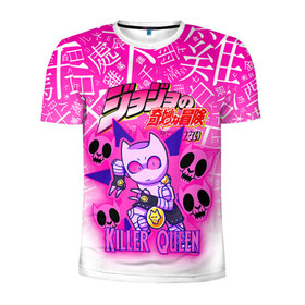 Мужская футболка 3D спортивная с принтом JOJO   KILLER QUEEN   КОРОЛЕВА УБИЙЦА   GRADIENT в городе Новоалтайск, 100% полиэстер с улучшенными характеристиками | приталенный силуэт, круглая горловина, широкие плечи, сужается к линии бедра | adventure | jojo | jojos bizarre | jojos bizarre adventure | killer queen | pattern | yare yare daze | аниме | брызги | джоджо | манга | узор | яре яре дазе
