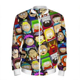 Мужской бомбер 3D с принтом SOUTH PARK   ЮЖНЫЙ ПАРК   УЗОР   PATTERN в городе Новоалтайск, 100% полиэстер | застегивается на молнию, по бокам два кармана без застежек, по низу бомбера и на воротнике - эластичная резинка | Тематика изображения на принте: eric cartman | park | pattern | south | south park | кайл | картман | картмен | кени | кеннет | кенни | они убили кени | парк | саус парк | сволочи | стэнли | узор | эрик | южный | южный парк