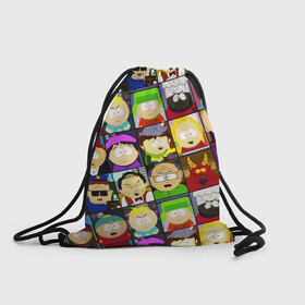 Рюкзак-мешок 3D с принтом SOUTH PARK   ЮЖНЫЙ ПАРК   УЗОР   PATTERN в городе Новоалтайск, 100% полиэстер | плотность ткани — 200 г/м2, размер — 35 х 45 см; лямки — толстые шнурки, застежка на шнуровке, без карманов и подкладки | eric cartman | park | pattern | south | south park | кайл | картман | картмен | кени | кеннет | кенни | они убили кени | парк | саус парк | сволочи | стэнли | узор | эрик | южный | южный парк
