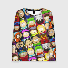 Женский лонгслив 3D с принтом SOUTH PARK   ЮЖНЫЙ ПАРК   УЗОР   PATTERN в городе Новоалтайск, 100% полиэстер | длинные рукава, круглый вырез горловины, полуприлегающий силуэт | eric cartman | park | pattern | south | south park | кайл | картман | картмен | кени | кеннет | кенни | они убили кени | парк | саус парк | сволочи | стэнли | узор | эрик | южный | южный парк