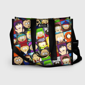Сумка-шоппер 3D с принтом SOUTH PARK   ЮЖНЫЙ ПАРК   УЗОР   PATTERN в городе Новоалтайск, 100% полиэстер | застегивается на металлическую кнопку; внутренний карман застегивается на молнию. Стенки укреплены специальным мягким материалом, чтобы защитить содержимое от несильных ударов
 | eric cartman | park | pattern | south | south park | кайл | картман | картмен | кени | кеннет | кенни | они убили кени | парк | саус парк | сволочи | стэнли | узор | эрик | южный | южный парк