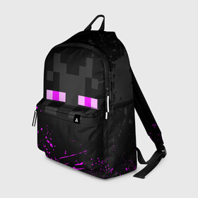 Рюкзак 3D с принтом MINECRAFT ЭНДЕРМЕН ЛИЦО БРЫЗГИ КРАСОК в городе Новоалтайск, 100% полиэстер | лямки с регулируемой длиной, сверху петелька, чтобы рюкзак можно было повесить на вешалку. Основное отделение закрывается на молнию, как и внешний карман. Внутри два дополнительных кармана, один из которых закрывается на молнию. По бокам два дополнительных кармашка | Тематика изображения на принте: 2022 | block | creeper | cube | minecraft | piggy | pixel | tnt | блок | гаст | геометрия | дед мороз | крафт | крипер | кубики | майнкрафт | новогодний minecraft | новогодний майнкрафт | новый год | пиксели | санта клаус | свинья | тнт