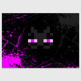 Поздравительная открытка с принтом MINECRAFT ЭНДЕРМЕН ЛИЦО БРЫЗГИ КРАСОК в городе Новоалтайск, 100% бумага | плотность бумаги 280 г/м2, матовая, на обратной стороне линовка и место для марки
 | Тематика изображения на принте: 2022 | block | creeper | cube | minecraft | piggy | pixel | tnt | блок | гаст | геометрия | дед мороз | крафт | крипер | кубики | майнкрафт | новогодний minecraft | новогодний майнкрафт | новый год | пиксели | санта клаус | свинья | тнт