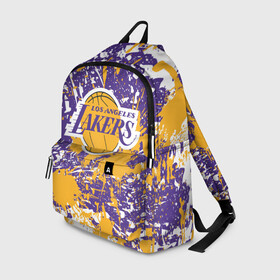 Рюкзак 3D с принтом LAKERS ФИРМЕННЫЕ ЦВЕТА БРЫЗГИ КРАСОК LA в городе Новоалтайск, 100% полиэстер | лямки с регулируемой длиной, сверху петелька, чтобы рюкзак можно было повесить на вешалку. Основное отделение закрывается на молнию, как и внешний карман. Внутри два дополнительных кармана, один из которых закрывается на молнию. По бокам два дополнительных кармашка | Тематика изображения на принте: america | basketball | kobe bryant | la | la lakers | lakers | los angeles lakers | nba | usa | баскетбол | кобе брайант | лос анджелес лейкерс | нба | сша