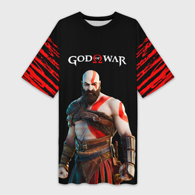 Платье-футболка 3D с принтом God of War красные разводы в городе Новоалтайск,  |  | ascension | betrayal | chains of olympus | cratos | ghost of sparta | god of war | hack and slash | kratos | logo | бог войны | год ов вар | год оф вар | игра | кратос | лого | логотип | эмблема