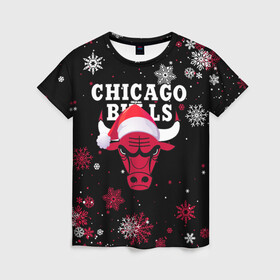 Женская футболка 3D с принтом НОВОГОДНИЙ CHICAGO BULLS 2022 СНЕЖИНКИ в городе Новоалтайск, 100% полиэфир ( синтетическое хлопкоподобное полотно) | прямой крой, круглый вырез горловины, длина до линии бедер | 2022 | 23 | basketball | bulls | chicago bulls | jordan | logo | michael jordan | nba | red | sport | баскетбол | быки | джордан | лого | майкл джордан | новогодний чикаго булс | новый год | спорт | чикаго буллс | чикаго булс новый год