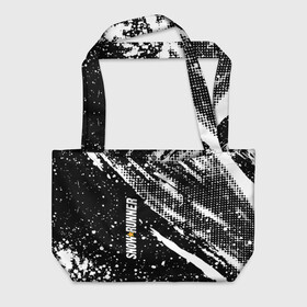 Пляжная сумка 3D с принтом SnowRunner Logo в городе Новоалтайск, 100% полиэстер | застегивается на металлическую кнопку; внутренний карман застегивается на молнию. Стенки укреплены специальным мягким материалом, чтобы защитить содержимое от несильных ударов
 | race | snowrunner | гонки | гонки по бездорожью | гоночные игры | зимние гонки | снежные гонки | снежный бегун | сноу раннер | сноураннер
