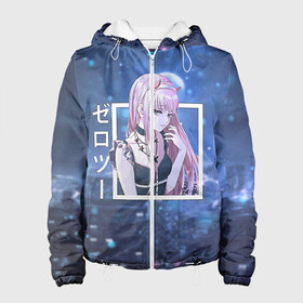 Женская куртка 3D с принтом Zero Two в платье, Darling in the Franxx в городе Новоалтайск, ткань верха — 100% полиэстер, подклад — флис | прямой крой, подол и капюшон оформлены резинкой с фиксаторами, два кармана без застежек по бокам, один большой потайной карман на груди. Карман на груди застегивается на липучку | darling | darling in the franxx | zero two | вайфу | зеро ту | код 002 | любимый во франксе | милый во франксе | франкс