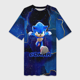 Платье-футболка 3D с принтом Sonic бежит со скоростью звука. в городе Новоалтайск,  |  | game | sega | sonic | sonic the hedgehog | видеоигра | доктор эггман | звуковой | игра | со скоростью звука | соник | соник в кино