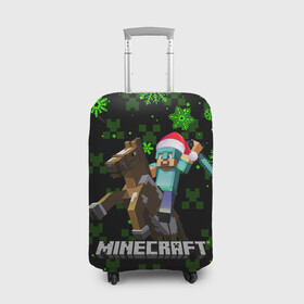Чехол для чемодана 3D с принтом MINECRAFT НОВОГОДНИЙ КРИПЕРЫ в городе Новоалтайск, 86% полиэфир, 14% спандекс | двустороннее нанесение принта, прорези для ручек и колес | 2022 | block | creeper | cube | minecraft | piggy | pixel | tnt | блок | гаст | геометрия | дед мороз | крафт | крипер | кубики | майнкрафт | новогодний minecraft | новогодний майнкрафт | новый год | пиксели | санта клаус | свинья | тнт