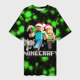 Платье-футболка 3D с принтом НОВОГОДНИЙ MINECRAFT ГЕРОИ ИГРЫ в городе Новоалтайск,  |  | 2022 | block | creeper | cube | minecraft | piggy | pixel | tnt | блок | гаст | геометрия | дед мороз | крафт | крипер | кубики | майнкрафт | новогодний minecraft | новогодний майнкрафт | новый год | пиксели | санта клаус | свинья | тнт