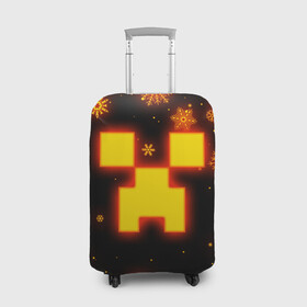 Чехол для чемодана 3D с принтом НОВОГОДНИЙ ОГНЕННЫЙ КРИПЕР CREEPER FIRE в городе Новоалтайск, 86% полиэфир, 14% спандекс | двустороннее нанесение принта, прорези для ручек и колес | 2022 | block | creeper | cube | minecraft | piggy | pixel | tnt | блок | гаст | геометрия | дед мороз | крафт | крипер | кубики | майнкрафт | новогодний minecraft | новогодний майнкрафт | новый год | пиксели | санта клаус | свинья | тнт