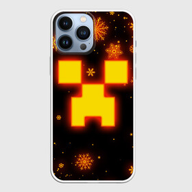 Чехол для iPhone 13 Pro Max с принтом НОВОГОДНИЙ ОГНЕННЫЙ КРИПЕР | CREEPER FIRE в городе Новоалтайск,  |  | 2022 | block | creeper | cube | minecraft | piggy | pixel | tnt | блок | гаст | геометрия | дед мороз | крафт | крипер | кубики | майнкрафт | новогодний minecraft | новогодний майнкрафт | новый год | пиксели | санта клаус | свинья | тнт