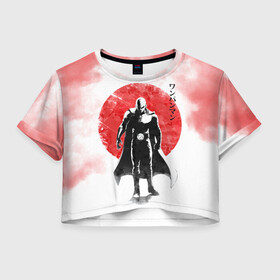Женская футболка Crop-top 3D с принтом Сайтама красный дым One Punch-Man в городе Новоалтайск, 100% полиэстер | круглая горловина, длина футболки до линии талии, рукава с отворотами | hagemanto | one punch man | one punchman | onepunchman | saitama | sensei | аниме | ван панч мен | ванпанчмен | лысый плащ | манга | сайтама | сильнейший человек | учитель | человек одинудар | человек одного удара