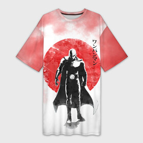 Платье-футболка 3D с принтом Сайтама красный дым One Punch Man в городе Новоалтайск,  |  | hagemanto | one punch man | one punchman | onepunchman | saitama | sensei | аниме | ван панч мен | ванпанчмен | лысый плащ | манга | сайтама | сильнейший человек | учитель | человек одинудар | человек одного удара