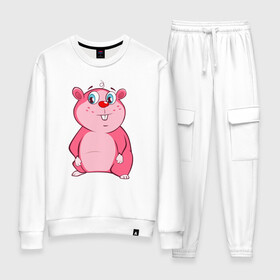 Женский костюм хлопок с принтом Веселый бобр pink edition в городе Новоалтайск, 100% хлопок | на свитшоте круглая горловина, мягкая резинка по низу. Брюки заужены к низу, на них два вида карманов: два 