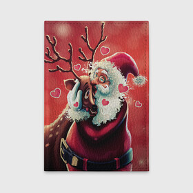 Обложка для автодокументов с принтом Santa and deer в городе Новоалтайск, натуральная кожа |  размер 19,9*13 см; внутри 4 больших “конверта” для документов и один маленький отдел — туда идеально встанут права | Тематика изображения на принте: new year | арт | графика | дед мороз | зима | новый год | олень | рождество | санта