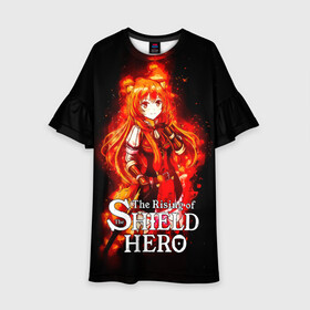 Детское платье 3D с принтом Рафталия в огне - The Rising of the Shield Hero в городе Новоалтайск, 100% полиэстер | прямой силуэт, чуть расширенный к низу. Круглая горловина, на рукавах — воланы | Тематика изображения на принте: anime | light novel | manga | rafutaria | the rising of the shield hero | аниме | восхождение героя щита | енотовидная собака | императрица кутенро | клановый герой | клановый герой катаны | манга | повелительница | рабыня
