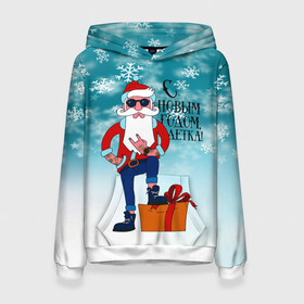 Женская толстовка 3D с принтом Hipster Santa 2022 в городе Новоалтайск, 100% полиэстер  | двухслойный капюшон со шнурком для регулировки, мягкие манжеты на рукавах и по низу толстовки, спереди карман-кенгуру с мягким внутренним слоем. | 2022 | ded moroz | rock | santa | борода | дед мороз | нг | новый год | подарок | рок | санта | тату | хипстер