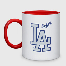 Кружка двухцветная с принтом Los Angeles Dodgers - baseball team в городе Новоалтайск, керамика | объем — 330 мл, диаметр — 80 мм. Цветная ручка и кайма сверху, в некоторых цветах — вся внутренняя часть | baseball | dodgers | los angeles | team | бейсбол | лосанжелес | сша