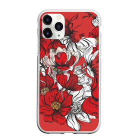 Чехол для iPhone 11 Pro Max матовый с принтом Цветы на алом фоне в городе Новоалтайск, Силикон |  | алый | графика | маки | настроение | нежное | цветы