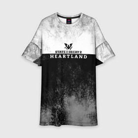 Детское платье 3D с принтом State of Decay | Heartland | Logo в городе Новоалтайск, 100% полиэстер | прямой силуэт, чуть расширенный к низу. Круглая горловина, на рукавах — воланы | Тематика изображения на принте: heartland | logo | state of decay | survival horror | undead labs | загнивающий штат | зомби апокалипсис | лого | логотип | стадия разложения | стейт оф декай | эмблема
