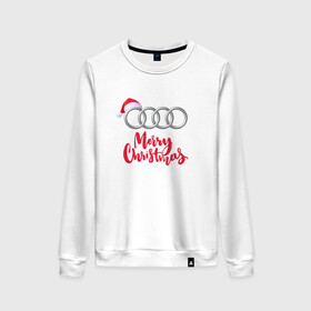 Женский свитшот хлопок с принтом AUDI MERRY CHRISTMAS в городе Новоалтайск, 100% хлопок | прямой крой, круглый вырез, на манжетах и по низу широкая трикотажная резинка  | audi | auto | autosport | perfomance | quattro | rs | sport | авто | авто спорт | автомобиль | автомобильные | автоспорт | ауди | кватро | марка | машины | перфоманс | рс | спорт