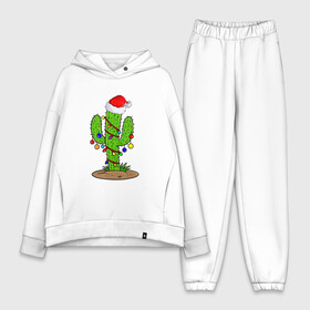 Женский костюм хлопок Oversize с принтом НОВОГОДНИЙ КАКТУС CHRISTMAS CACTUS в городе Новоалтайск,  |  | 2022 | cactus | christmas | cold | garland | klaus | merry | new | santa | snow | winter | year | герлянды | гирлянда | год | елка | ёлки | ель | зима | кактус | клаус | мороз | новый | рождество | санта | снег | фонарики | холод