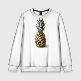 Детский свитшот 3D с принтом Pineapple watercolor в городе Новоалтайск, 100% полиэстер | свободная посадка, прямой крой, мягкая тканевая резинка на рукавах и понизу свитшота | Тематика изображения на принте: pineapple | ананас | графика | еда | рисунок | фрукт