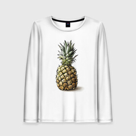 Женский лонгслив 3D с принтом Pineapple watercolor в городе Новоалтайск, 100% полиэстер | длинные рукава, круглый вырез горловины, полуприлегающий силуэт | pineapple | ананас | графика | еда | рисунок | фрукт