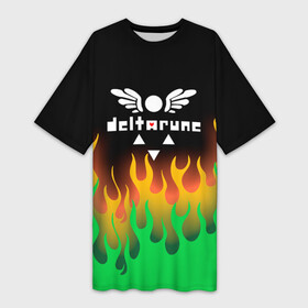 Платье-футболка 3D с принтом Deltarune огонь в городе Новоалтайск,  |  | deltarune | deltarune 2 | game | undertale символ | дельта | дельтарун | дельтарун 2 | знак руин андертейл | значок дельтарун пиксель | игра | руна