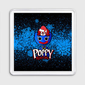 Магнит 55*55 с принтом POPPY PLAYTIME ПОППИ ПЛЕЙТАЙМ СНЕЖИНКИ в городе Новоалтайск, Пластик | Размер: 65*65 мм; Размер печати: 55*55 мм | poppy playtime | игра | монстр | новый год | плэйтайм | попи плей тайм | попи плэй тайм | попиплейтам | попиплэйтайм | поппи плейтайм | поппиплэйтайм | снег | снежинки | хагги вагги | хаги ваги | хоррор