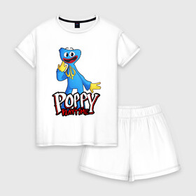 Женская пижама с шортиками хлопок с принтом POPPY PLAYTIME ДЕТСКАЯ ИГРА ПОППИ ПЛЕЙТАЙМ в городе Новоалтайск, 100% хлопок | футболка прямого кроя, шорты свободные с широкой мягкой резинкой | poppy playtime | игра | монстр | плэйтайм | попи плей тайм | попи плэй тайм | попиплейтам | попиплэйтайм | поппи плейтайм | поппиплэйтайм | хагги вагги | хаги ваги | хоррор