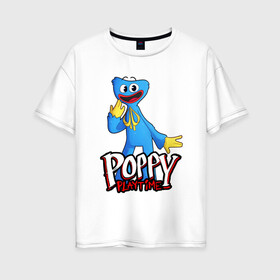 Женская футболка хлопок Oversize с принтом POPPY PLAYTIME ДЕТСКАЯ ИГРА ПОППИ ПЛЕЙТАЙМ в городе Новоалтайск, 100% хлопок | свободный крой, круглый ворот, спущенный рукав, длина до линии бедер
 | poppy playtime | игра | монстр | плэйтайм | попи плей тайм | попи плэй тайм | попиплейтам | попиплэйтайм | поппи плейтайм | поппиплэйтайм | хагги вагги | хаги ваги | хоррор