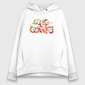 Женское худи Oversize хлопок с принтом Merry Christmas С Новым Годом и Рождеством (Надпись) в городе Новоалтайск, френч-терри — 70% хлопок, 30% полиэстер. Мягкий теплый начес внутри —100% хлопок | боковые карманы, эластичные манжеты и нижняя кромка, капюшон на магнитной кнопке | 2022 | black | cat | christmas | merry | new year | tiger | xmas | водяной | год тигра | новый год | паттерн | полосатый | рождество | снег | снежинки | тигры | узор | цветы | черный