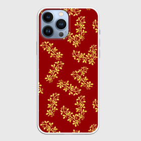 Чехол для iPhone 13 Pro Max с принтом Золотые веточки на ярко красном фоне в городе Новоалтайск,  |  | Тематика изображения на принте: gold | plants | red | twigs | веточки | день влюбленных | золото | золотой | красный | любовь | новый год | подарок | праздник | растения