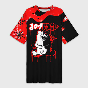 Платье-футболка 3D с принтом monokuma  Снежинки в городе Новоалтайск,  |  | anime | bear | black  white | danganronpa | kurokuma | monodam | monokuma | monomi | monotaro | pink | rabbit | school | shirokuma | аниме | главарь | мoноми | монокума | черно белый | школа