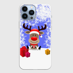 Чехол для iPhone 13 Pro Max с принтом Олень окруженный подарками в городе Новоалтайск,  |  | Тематика изображения на принте: 2021 | 2022 | happy new year 2022 | дед мороз | новый год | новый год 2022 | олень | олень  с подарками | санта | снежинки